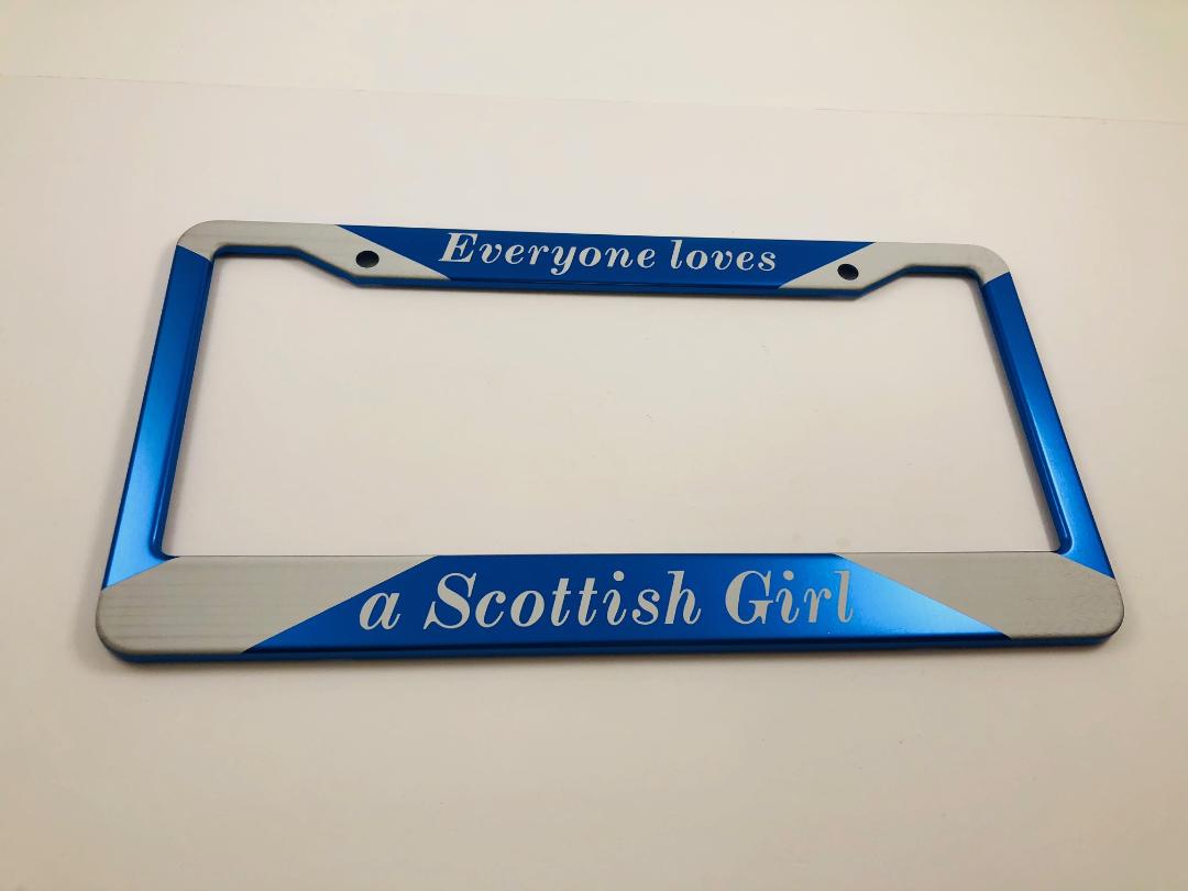 Scottish Girl Custom Anodized Aluminum License Plate Frame